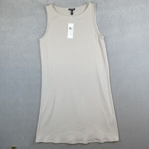 NWT Eileen Fisher Dress Size Medium Bateau Neck Knee Length Chalk Ribbed Stretch